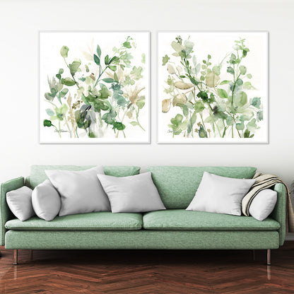 Wall Art 90cmx90cm  Sage Garden By Carol Robinson 2 Sets White Frame Canvas