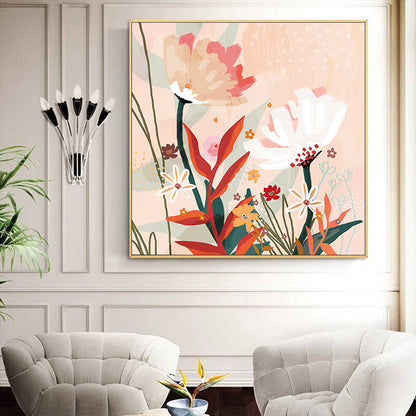 Wall Art 70cmx70cm Native Floral Gold Frame Canvas