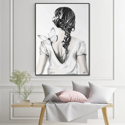 Wall Art 70cmx100cm Woman Back With Butterfly Black Frame Canvas