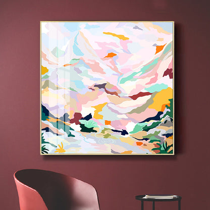 Wall Art 70cmx70cm Abstract Pink Mountain Hand Painted Style Gold Frame Canvas