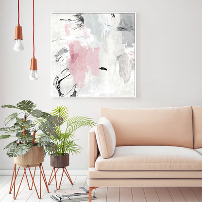 Wall Art 70cmx70cm Abstract Pink Grey 2 Sets White Frame Canvas