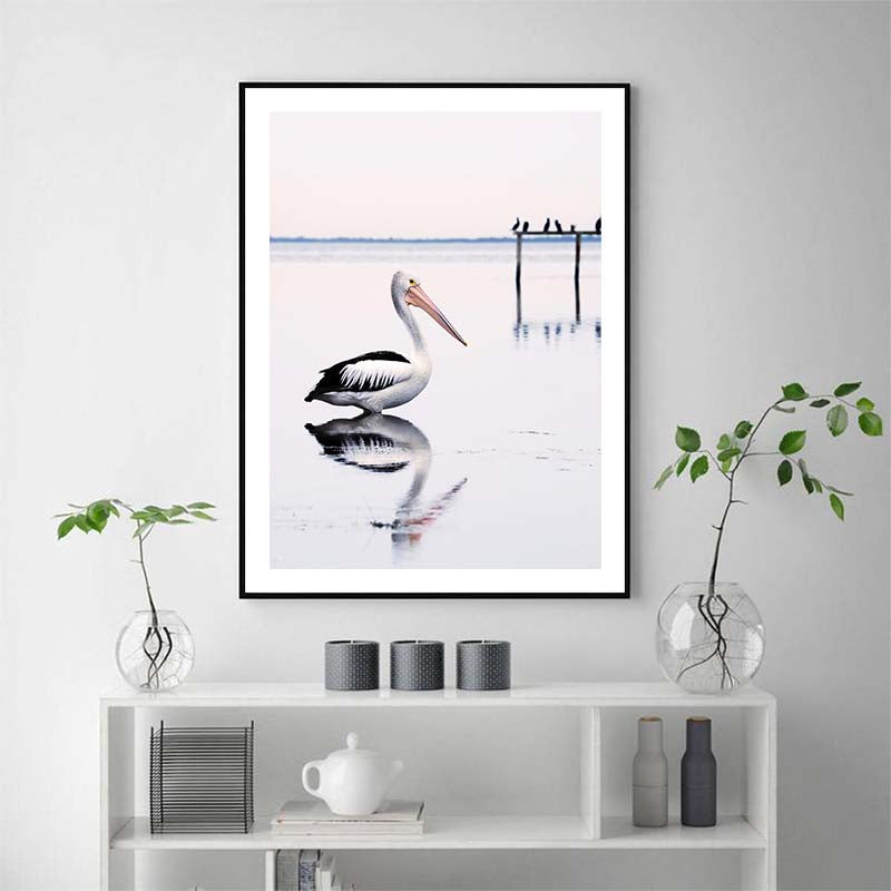 Wall Art 90cmx135cm Pelican Black Frame Canvas