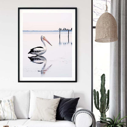 Wall Art 80cmx120cm Pelican Black Frame Canvas