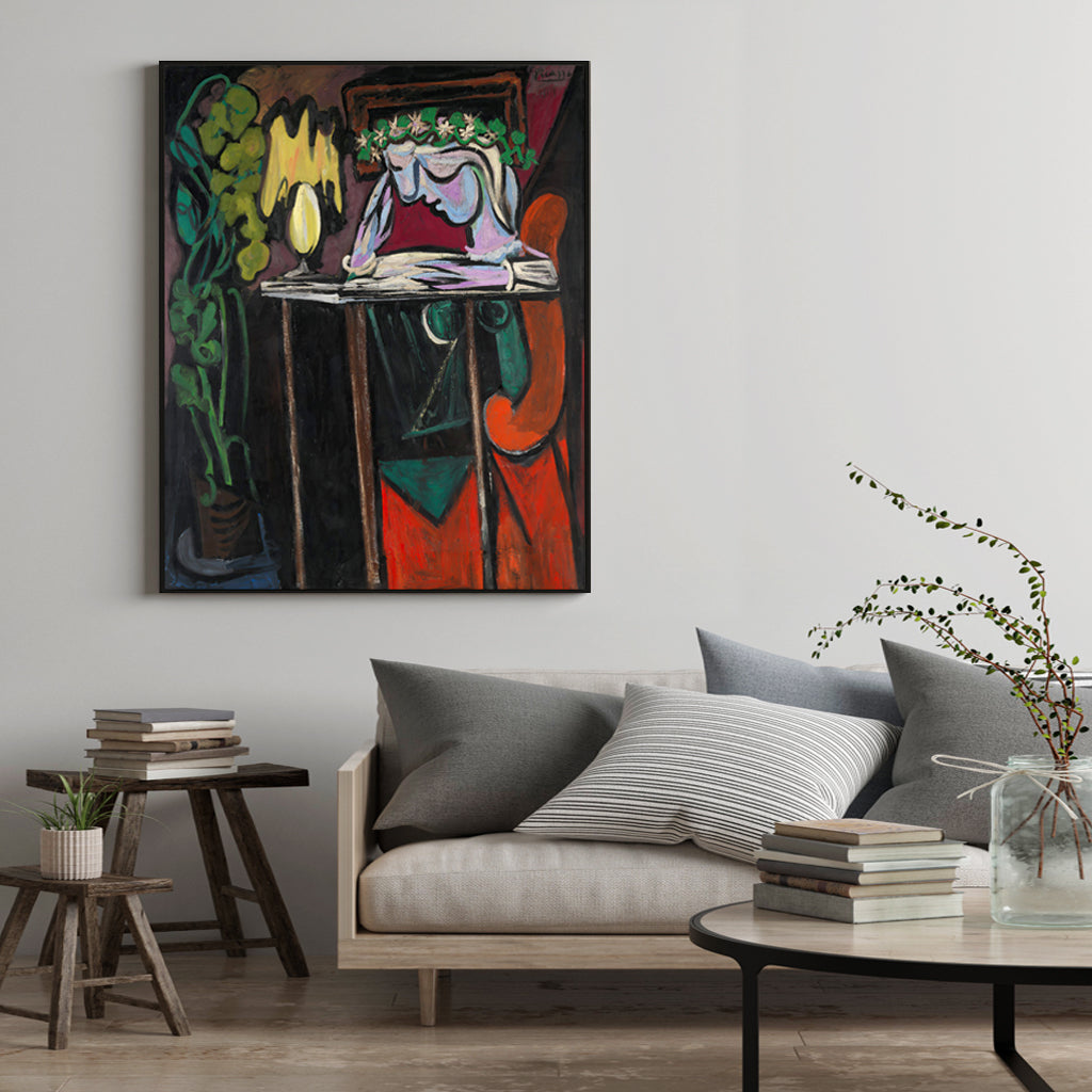 Wall Art 80cmx120cm Reading Girl by Pablo Picasso Black Frame Canvas