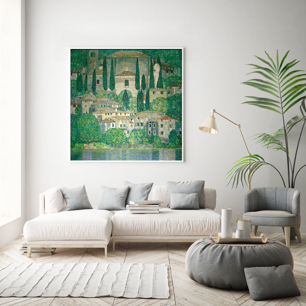 Wall Art 80cmx80cm Kirche In Cassone by Gustav Klimt White Frame Canvas