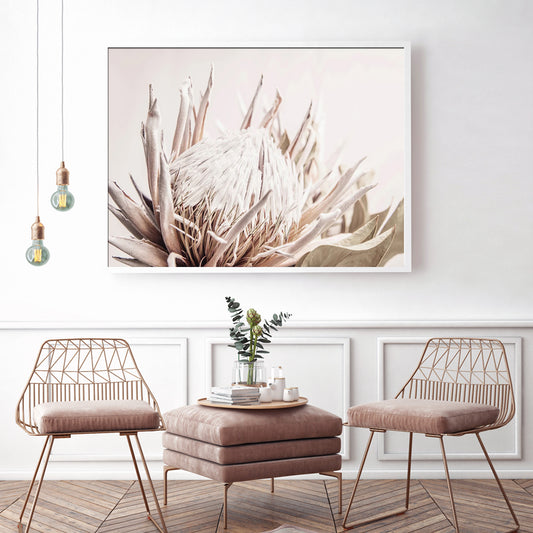 Wall Art 80cmx120cm Pure Protea II White Frame Canvas