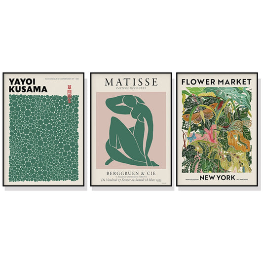 Wall Art 80cmx120cm Flower Market, Matisse Print, Yayoi Kusama 3 Sets Black Frame Canvas