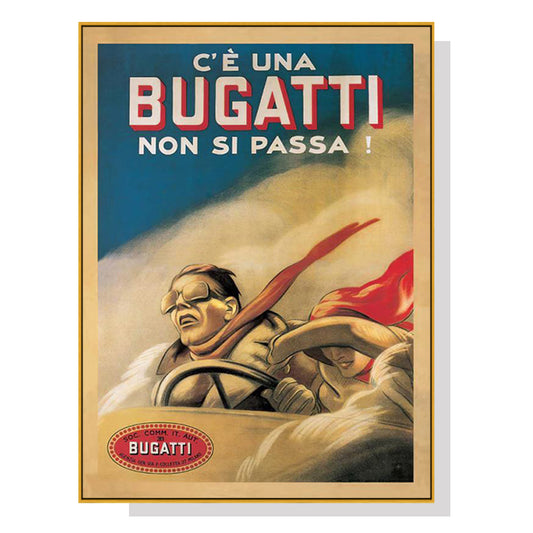 Wall Art 90cmx135cm Bugatti Gold Frame Canvas