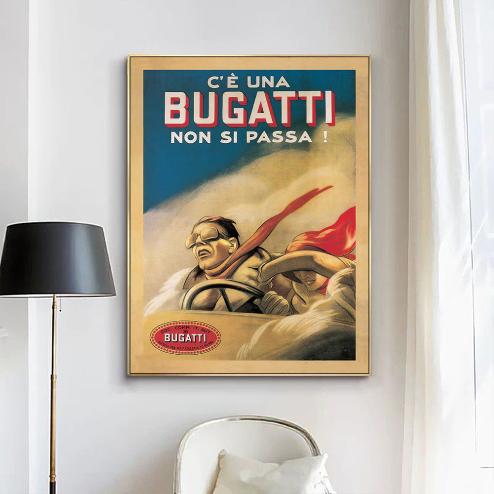 Wall Art 80cmx120cm Bugatti Gold Frame Canvas