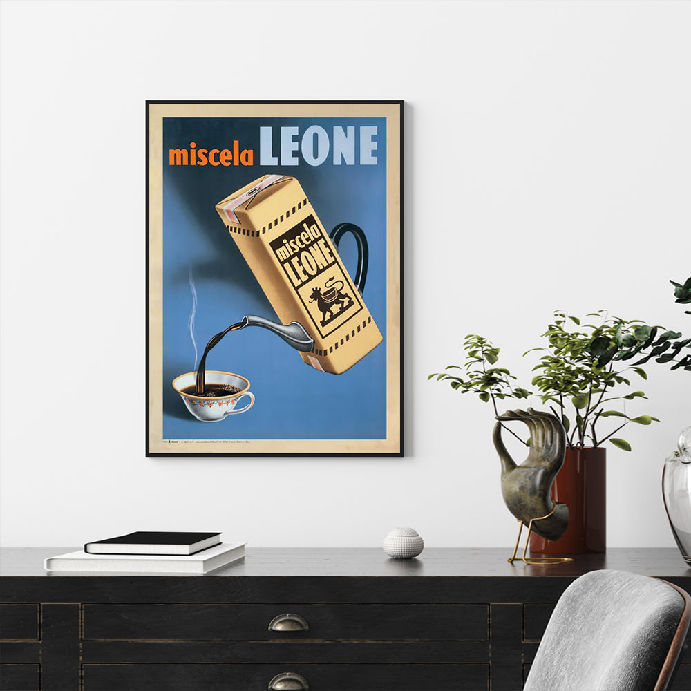 Wall Art 90cmx135cm Miscela Leone, 1950 Black Frame Canvas