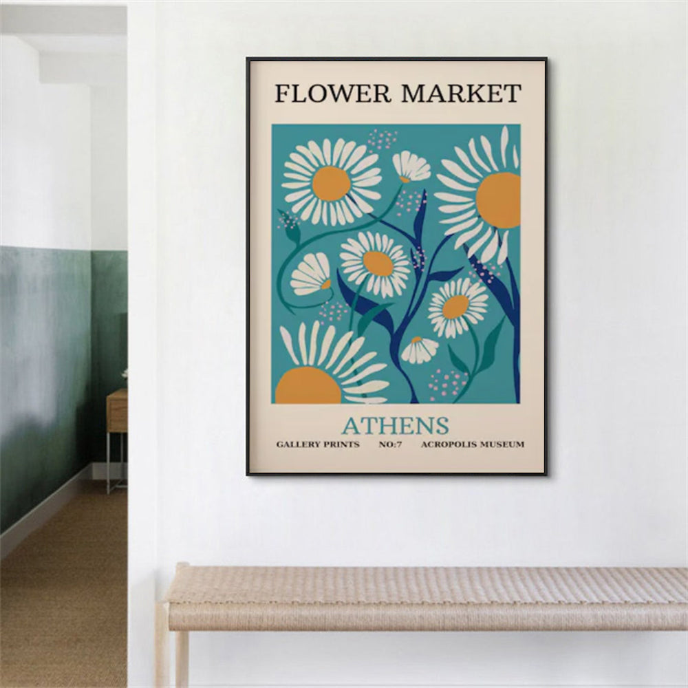 Wall Art 90cmx135cm Flower Market Athens Black Frame Canvas