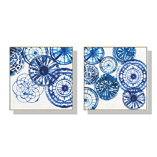 Wall Art 80cmx80cm Blue Day 2 Sets Gold Frame Canvas