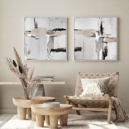 Wall Art 80cmx80cm Neutral Abstract 2 Sets White Frame Canvas