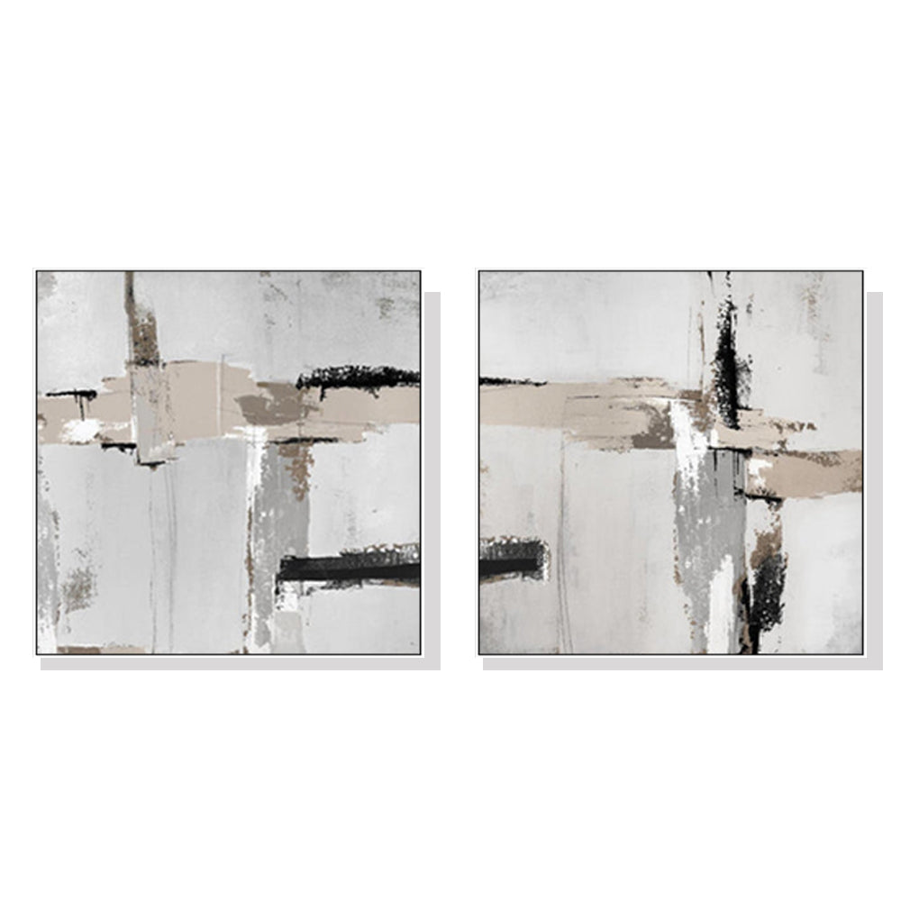 Wall Art 90cmx90cm Neutral Abstract 2 Sets White Frame Canvas