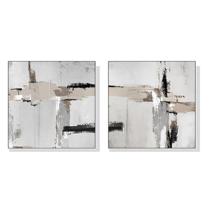 Wall Art 90cmx90cm Neutral Abstract 2 Sets White Frame Canvas