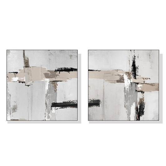 Wall Art 70cmx70cm Neutral Abstract 2 Sets White Frame Canvas