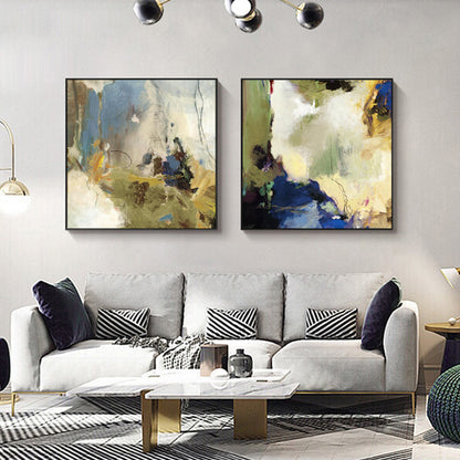 Wall Art 70cmx70cm Abstract Blue 2 Sets Black Frame Canvas