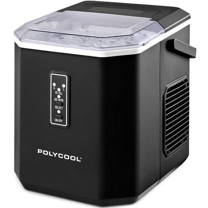 POLYCOOL Portable Ice Maker Machine, Automatic, 12kg/day,  Auto Clean, with Scoop and Removable Basket, Black