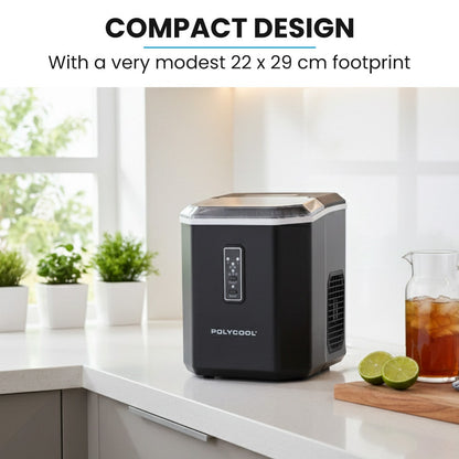 POLYCOOL Portable Ice Maker Machine, Automatic, 12kg/day,  Auto Clean, with Scoop and Removable Basket, Black