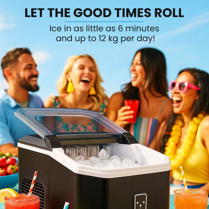 POLYCOOL Portable Ice Maker Machine, Automatic, 12kg/day,  Auto Clean, with Scoop and Removable Basket, Black
