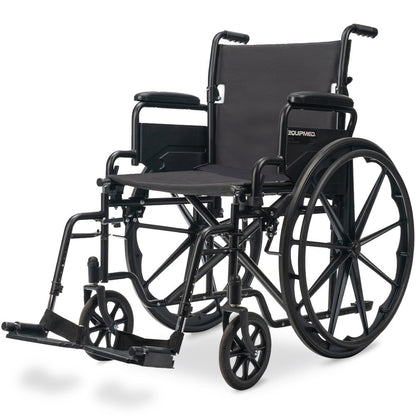 EQUIPMED 24 Inch Folding Wheelchair with Park Brakes, 136kg Capacity, 51cm Wide Seat, Black