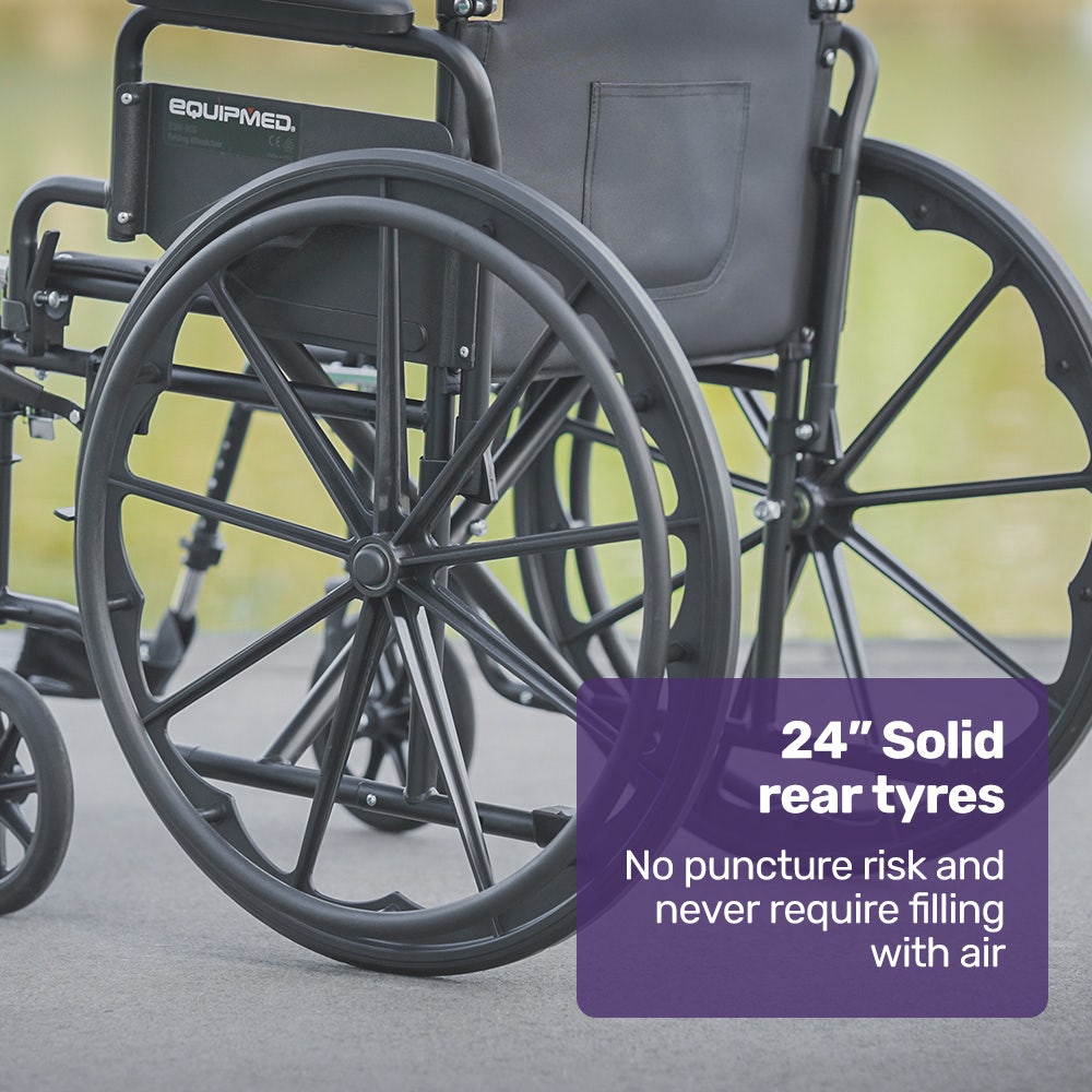EQUIPMED 24 Inch Folding Wheelchair with Park Brakes, 136kg Capacity, 51cm Wide Seat, Black
