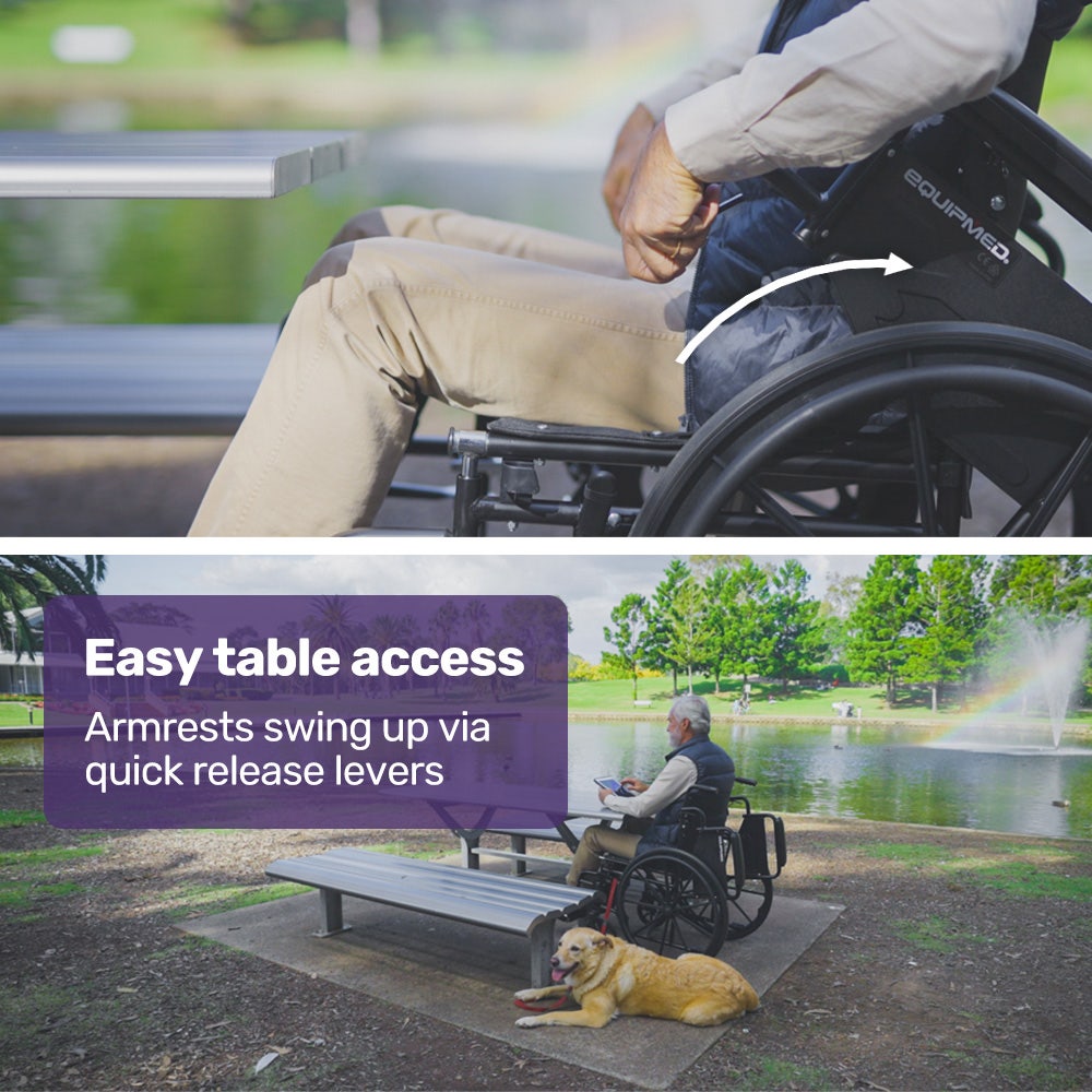 EQUIPMED 24 Inch Folding Wheelchair with Park Brakes, 136kg Capacity, 51cm Wide Seat, Black