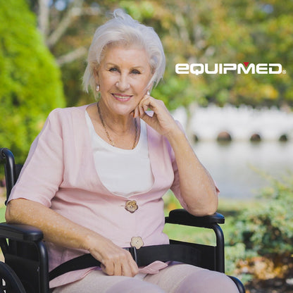 EQUIPMED 24 Inch Folding Wheelchair with Park Brakes, 136kg Capacity, 51cm Wide Seat, Black