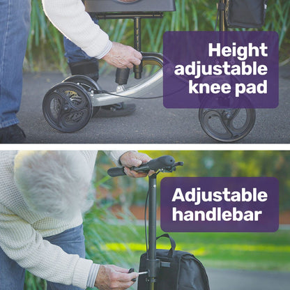 EQUIPMED Knee Scooter Walker, Disc Brake - Suspension Bag - Broken Leg Ankle Foot Mobility - Crutches Alternative -