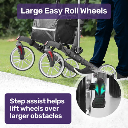 EQUIPMED Upright Rollator Walker with Forearm Rest Supports, Mobilty Aid with Seat, Grey