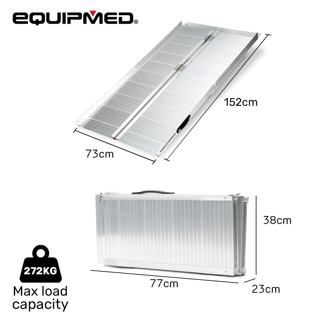 EQUIPMED 152cm Portable Folding Aluminium Access Ramp, 272kg Rated, for Wheelchair, Mobility Scooter, Rollator