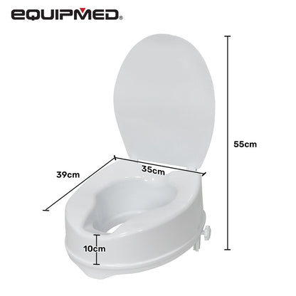 EQUIPMED Raised Over Toilet Seat, 10cm Riser, 125kg Capacity, Raiser with Lid, White
