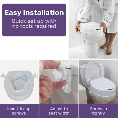EQUIPMED Raised Over Toilet Seat, 10cm Riser, 125kg Capacity, Raiser with Lid, White