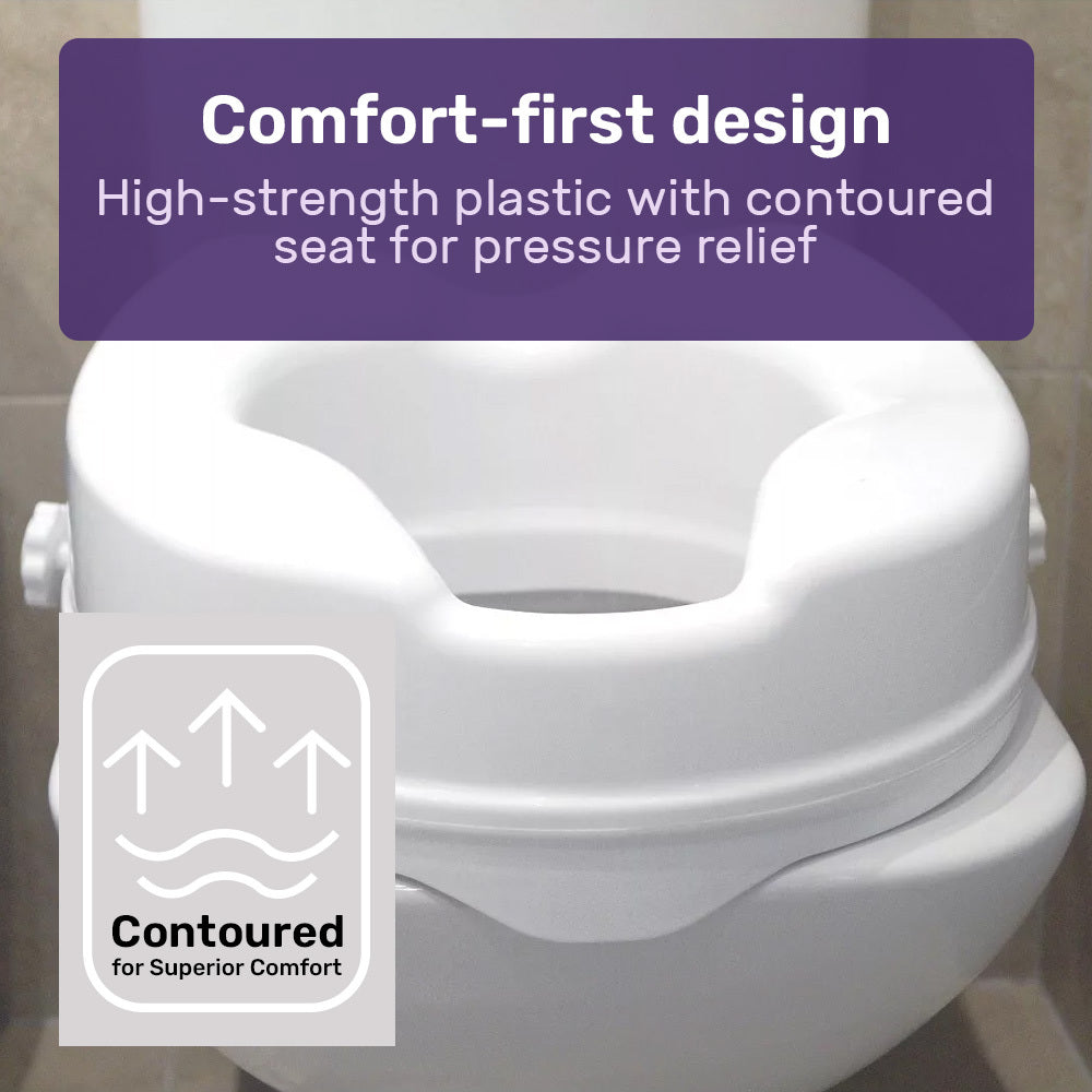 EQUIPMED Raised Over Toilet Seat, 10cm Riser, 125kg Capacity, Raiser with Lid, White