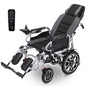 EQUIPMED Power Electric Wheelchair, Long Range, Auto Recline, Lithium Battery, 16" Rear Wheels, Headrest, Folding, Grey/Black
