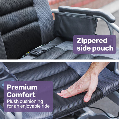 EQUIPMED Power Electric Wheelchair, Long Range, Auto Recline, Lithium Battery, 16" Rear Wheels, Headrest, Folding, Grey/Black