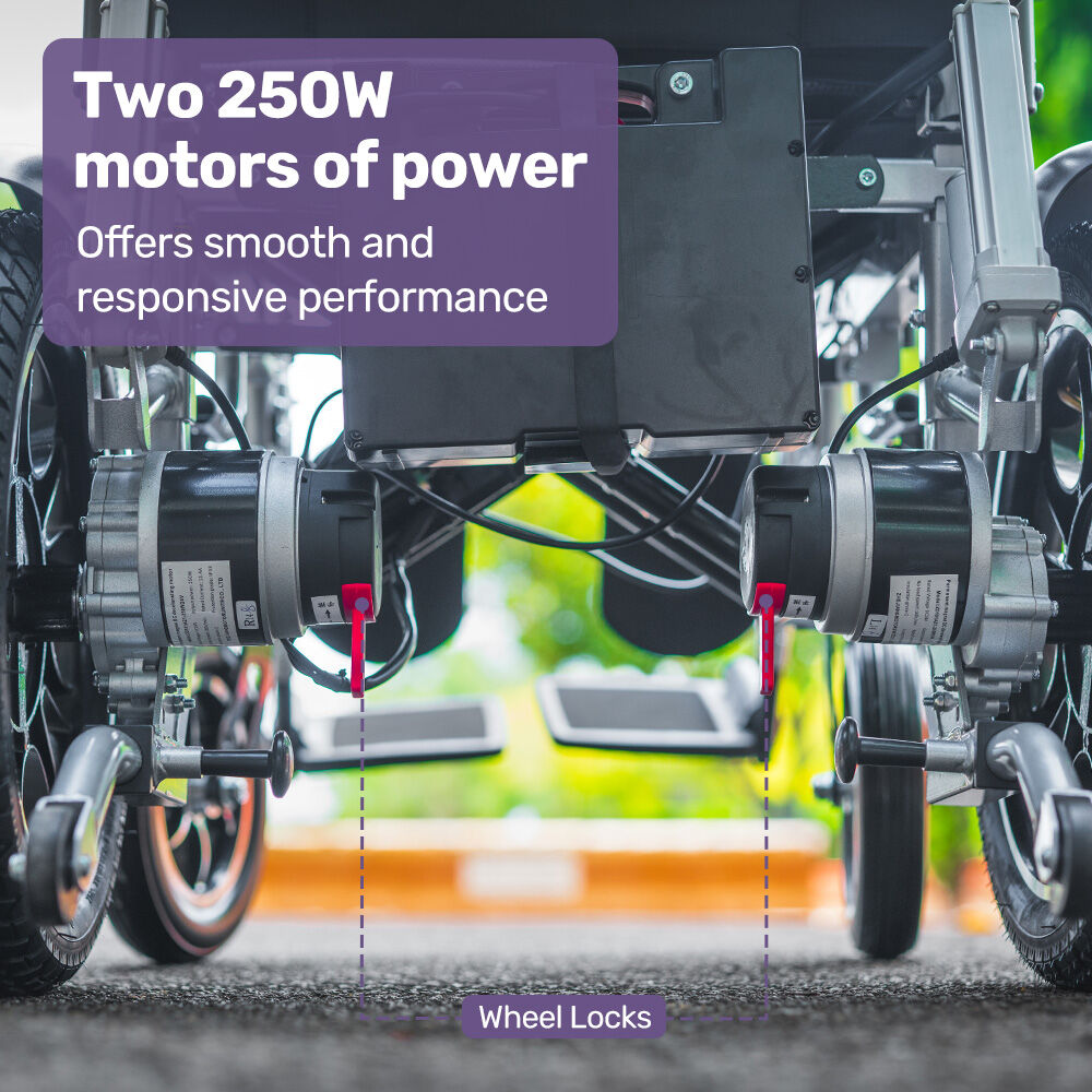 EQUIPMED Power Electric Wheelchair, Long Range, Auto Recline, Lithium Battery, 16" Rear Wheels, Headrest, Folding, Grey/Black