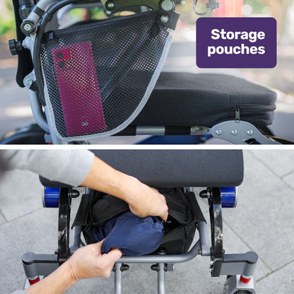 EQUIPMED Power Electric Wheelchair, Long Range, Airline Approved, Folding, Aluminium Frame, Lithium Battery, Blue