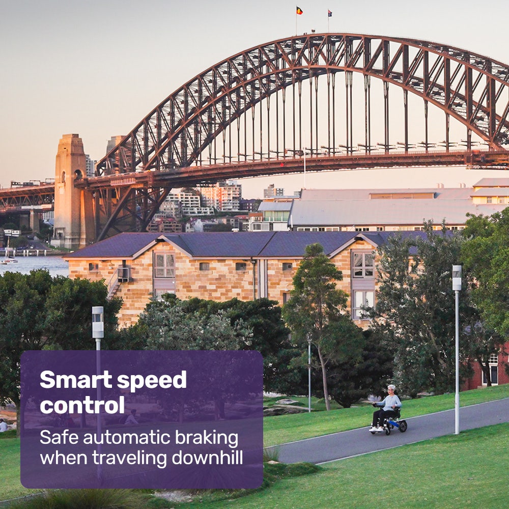 EQUIPMED Power Electric Wheelchair, Long Range, Airline Approved, Folding, Aluminium Frame, Lithium Battery, Blue