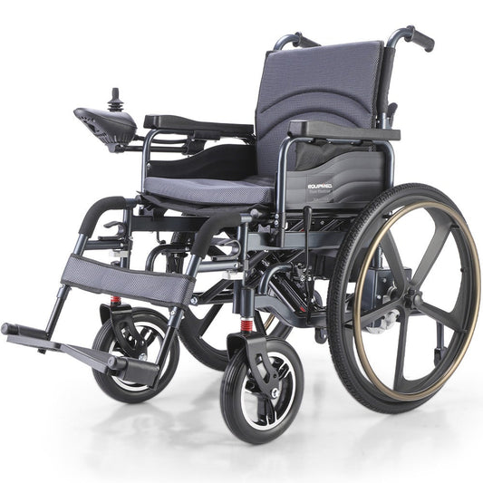 EQUIPMED Electric Wheelchair Folding, Folding, Long Range, Lithium Battery, 24" Rear Wheels, Black