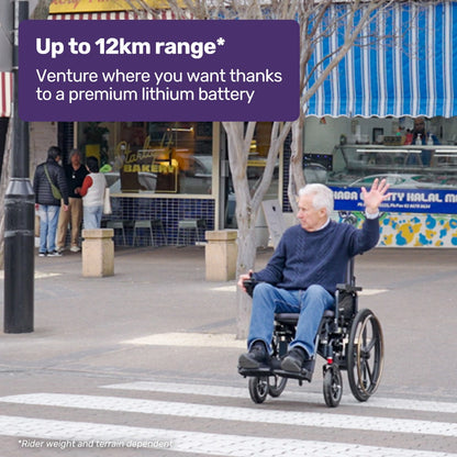 EQUIPMED Electric Wheelchair Folding, Folding, Long Range, Lithium Battery, 24" Rear Wheels, Black