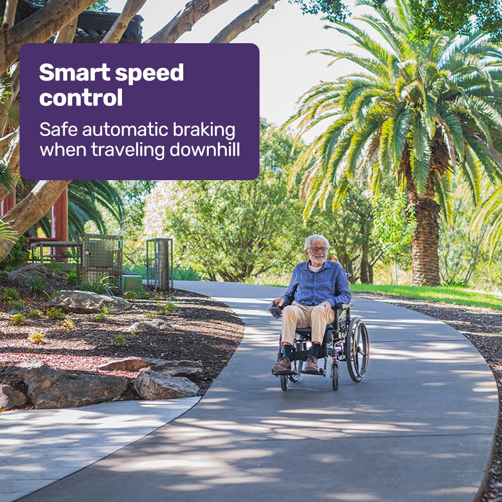 EQUIPMED Electric Wheelchair Folding, Folding, Long Range, Lithium Battery, 24" Rear Wheels, Black