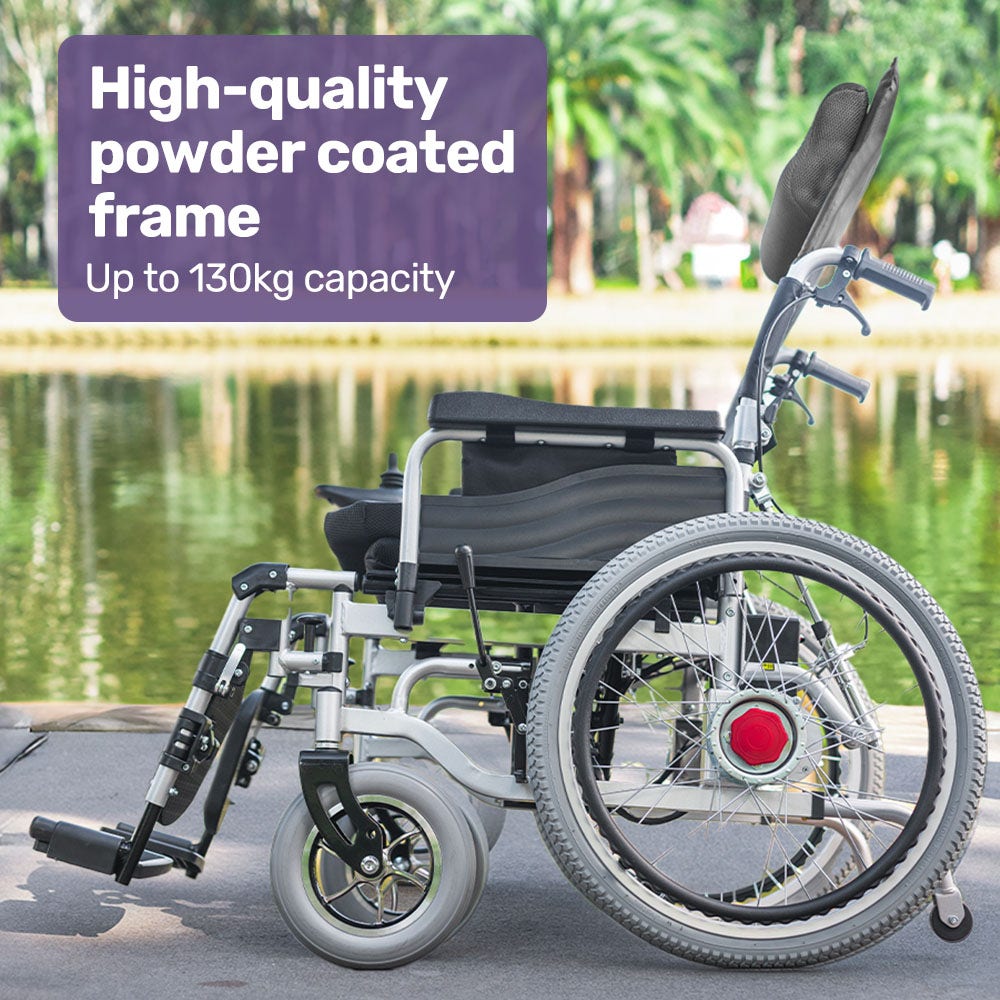 EQUIPMED Power Electric Wheelchair, XL Wide Bariatric Chair Seat, Long Range, Airline Approved, Recline Adjustment, Lithium Battery, 22" Wheels, Headrest, Black