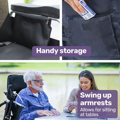 EQUIPMED Power Electric Wheelchair, XL Wide Bariatric Chair Seat, Long Range, Airline Approved, Recline Adjustment, Lithium Battery, 22" Wheels, Headrest, Black