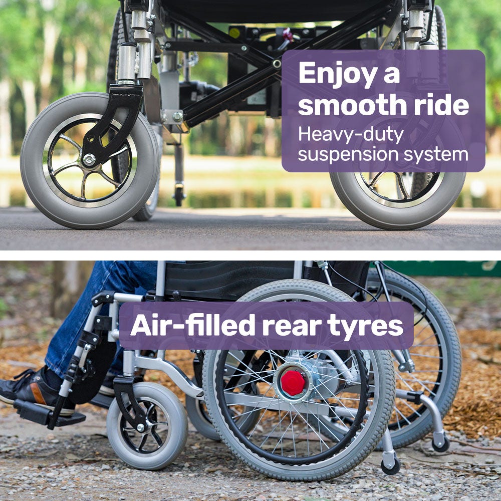 EQUIPMED Power Electric Wheelchair, XL Wide Bariatric Chair Seat, Long Range, Airline Approved, Recline Adjustment, Lithium Battery, 22" Wheels, Headrest, Black