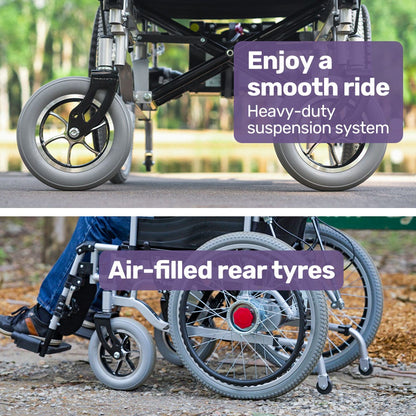 EQUIPMED Power Electric Wheelchair, XL Wide Bariatric Chair Seat, Long Range, Airline Approved, Recline Adjustment, Lithium Battery, 22" Wheels, Headrest, Black