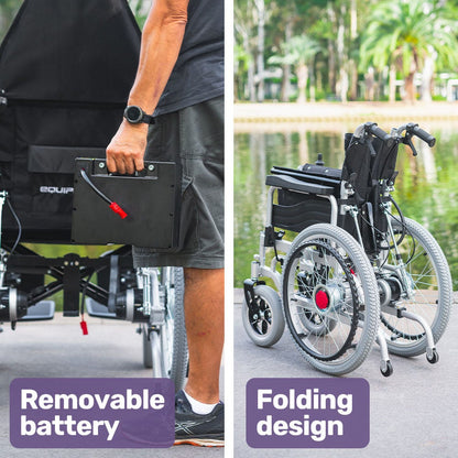 EQUIPMED Power Electric Wheelchair, XL Wide Bariatric Chair Seat, Long Range, Airline Approved, Recline Adjustment, Lithium Battery, 22" Wheels, Headrest, Black