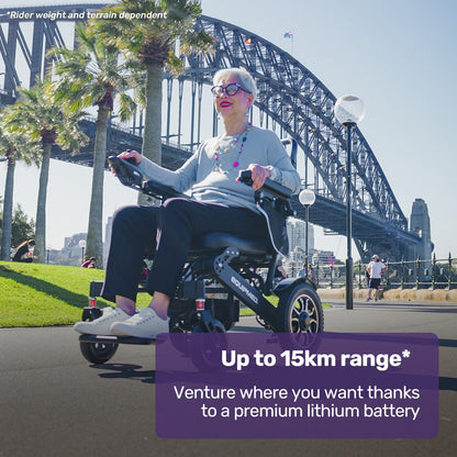 EQUIPMED Electric Folding Wheelchair, Long Range, Airline Approved, Aluminium Frame, Lithium Battery, Black