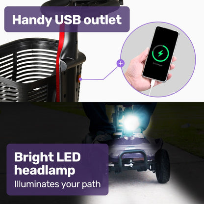 EQUIPMED FreeLite+ Mid-Sized Foldable Electric Mobility Scooter, Lithium Battery, Long Range and Easy Charging, Grey