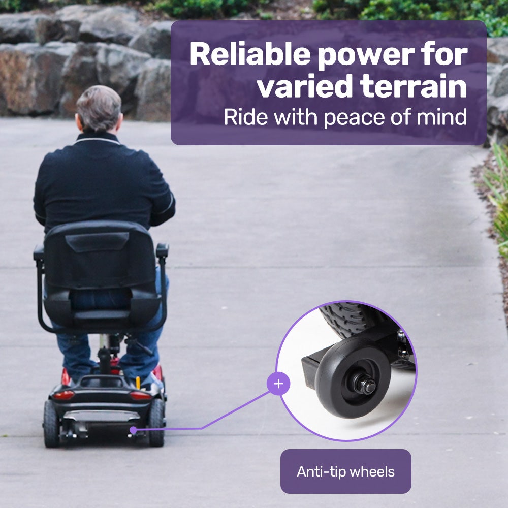 EQUIPMED FreeLite+ Mid-Sized Foldable Electric Mobility Scooter, Lithium Battery, Long Range and Easy Charging, Red